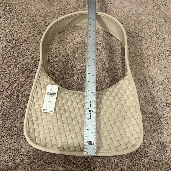 NWT new Anthropologie woven neoprene shoulder bag zip neutral beige nylon - Picture 15 of 17
